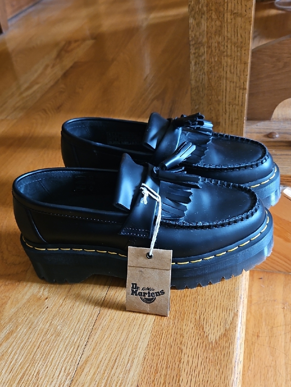 Dr. Martens Black Leather Adrian Quad Tassel Platform Loafer Ladies Size 8 NWOB